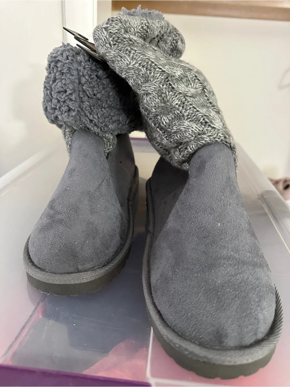 Muk Luks Gray Plush Sherpa/Sweater Boot
